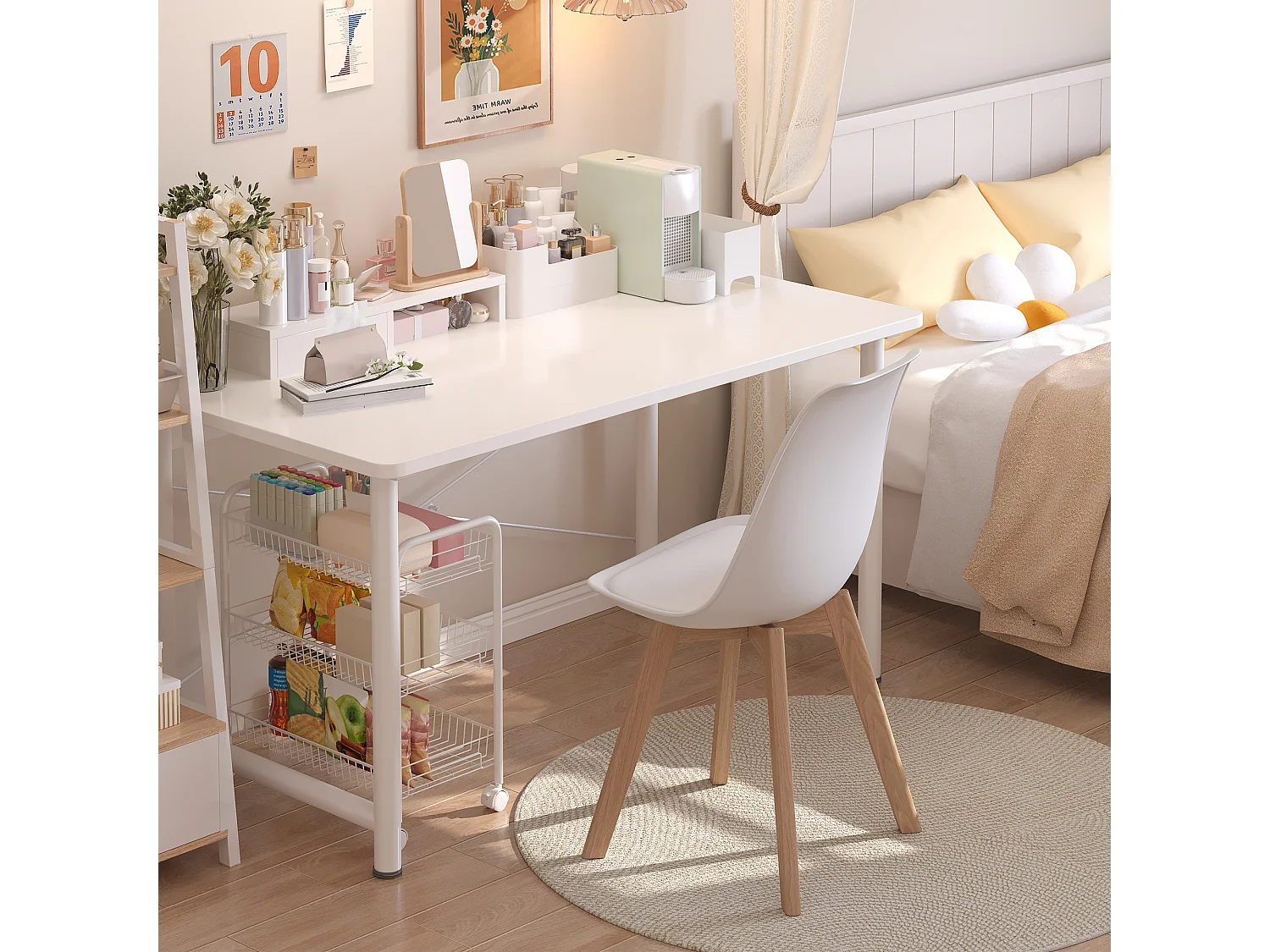 Chaise de cuisine 6 places blanc,design scandinave moderne,dossier ergonomique,pieds en bois massif,assise rembourrée imperméable