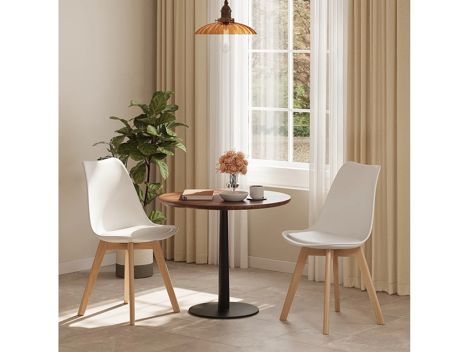 Chaise de cuisine 6 places blanc,design scandinave moderne,dossier ergonomique,pieds en bois massif,assise rembourrée imperméable