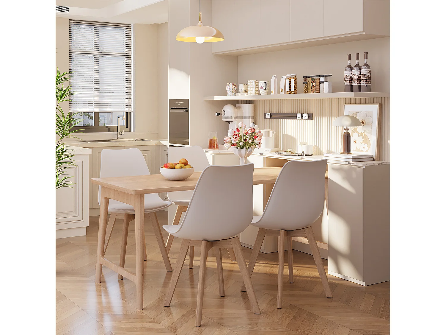 Chaise de cuisine 6 places blanc,design scandinave moderne,dossier ergonomique,pieds en bois massif,assise rembourrée imperméable