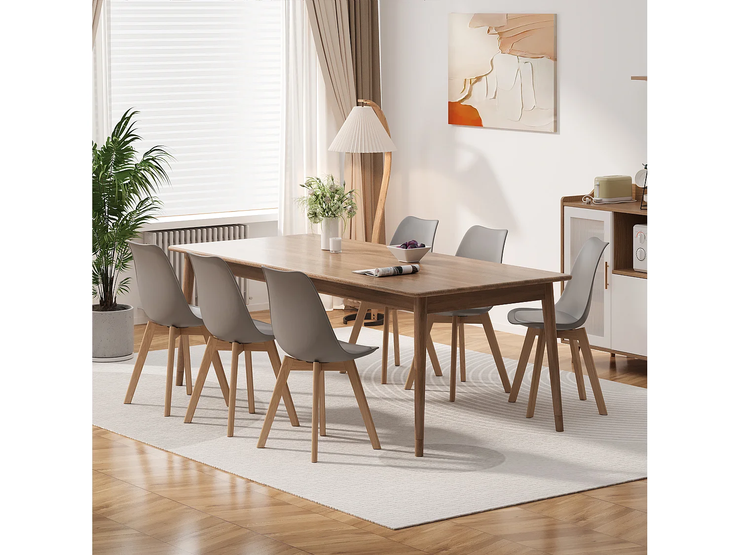 Chaise de cuisine 6 places gris,design scandinave moderne,dossier ergonomique,pieds en bois massif,assise rembourrée imperméable