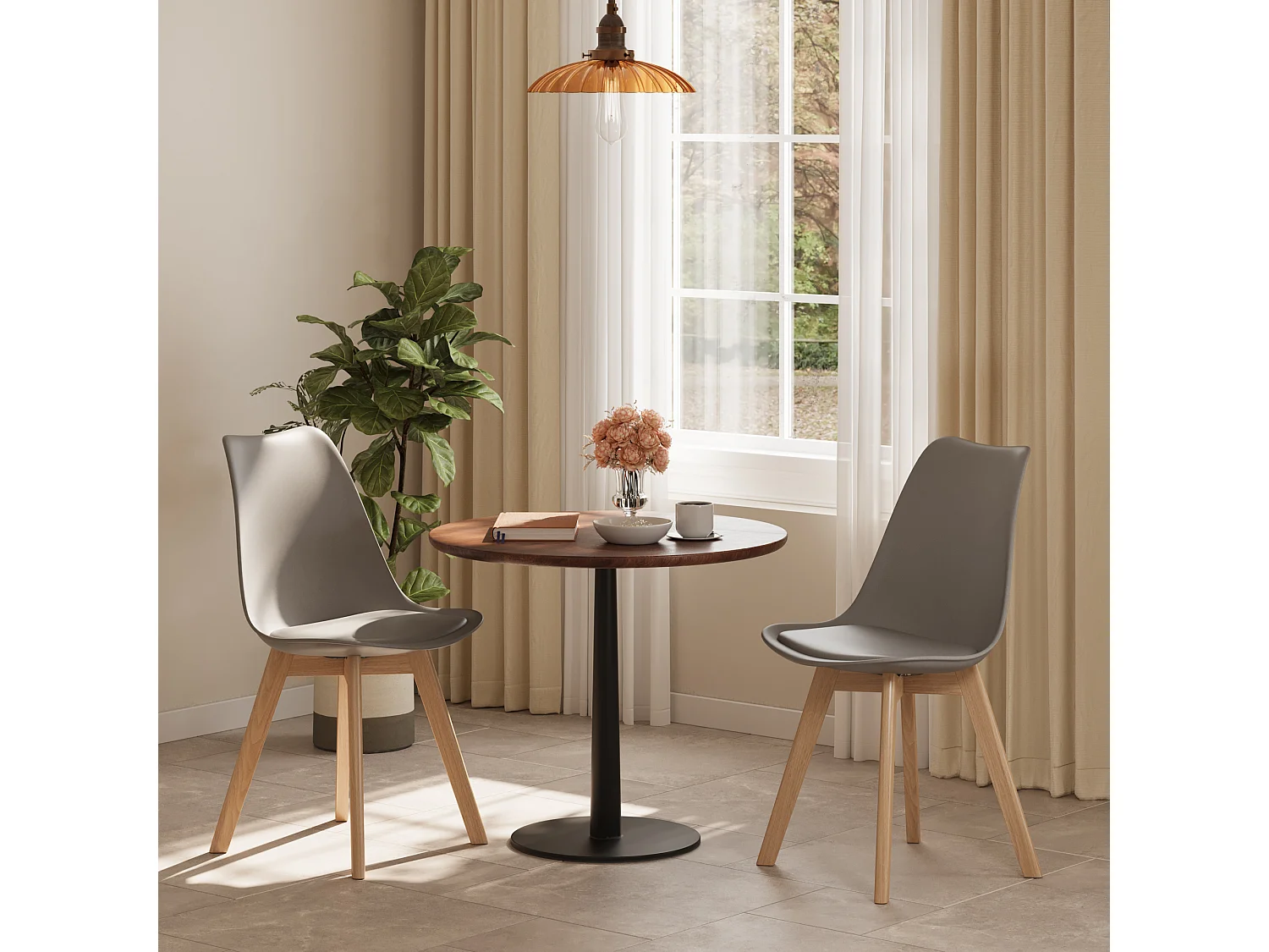 Chaise de cuisine 6 places gris,design scandinave moderne,dossier ergonomique,pieds en bois massif,assise rembourrée imperméable