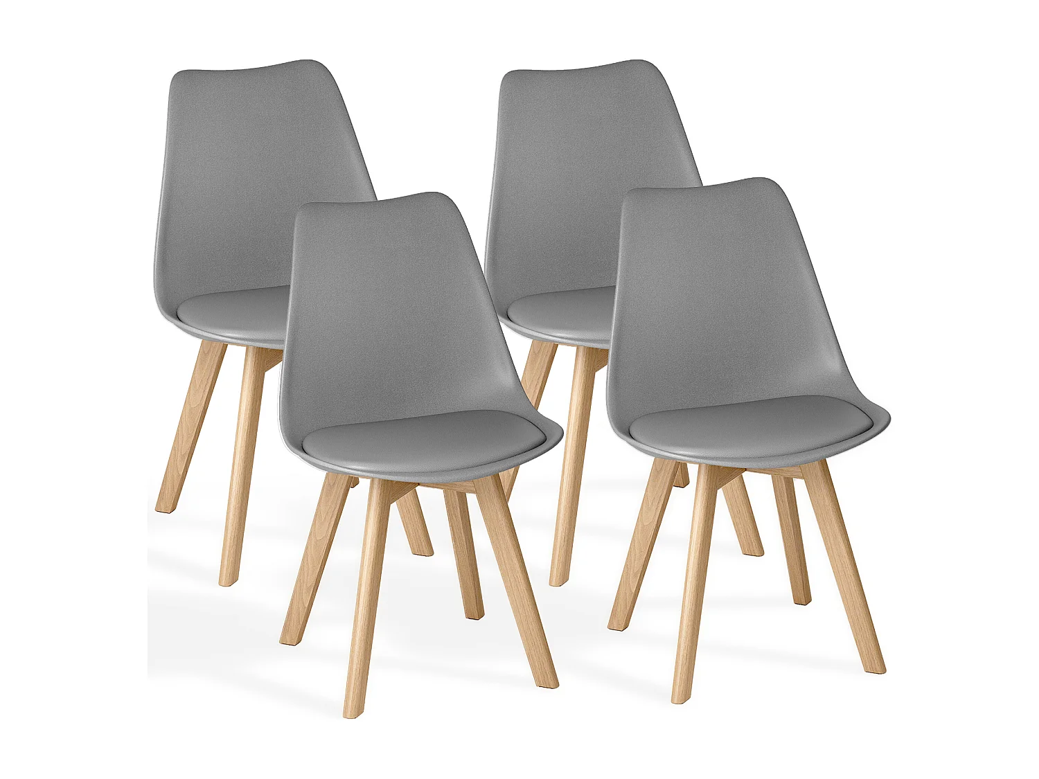 Chaise de cuisine 4 places gris,design scandinave moderne,dossier ergonomique,pieds en bois massif,assise rembourrée imperméable