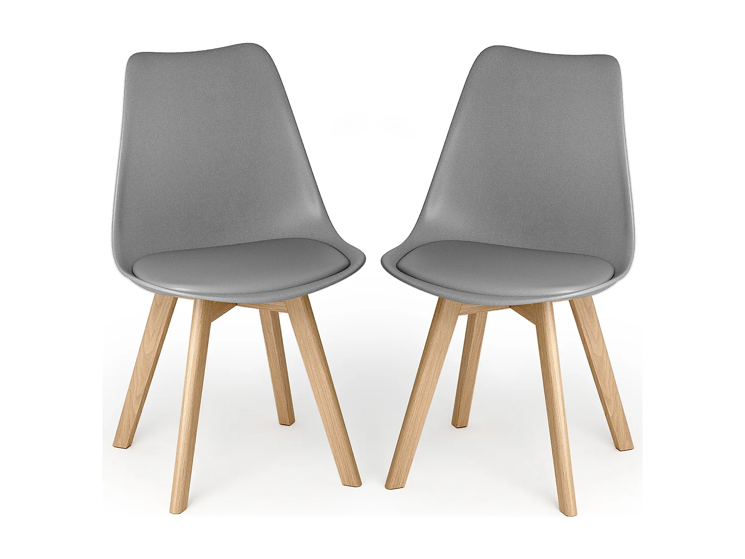 Chaise de cuisine 2 places gris,design scandinave moderne,dossier ergonomique,pieds en bois massif,assise rembourrée imperméable