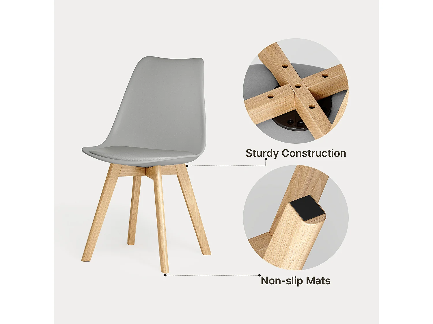 Chaise de cuisine 2 places gris,design scandinave moderne,dossier ergonomique,pieds en bois massif,assise rembourrée imperméable