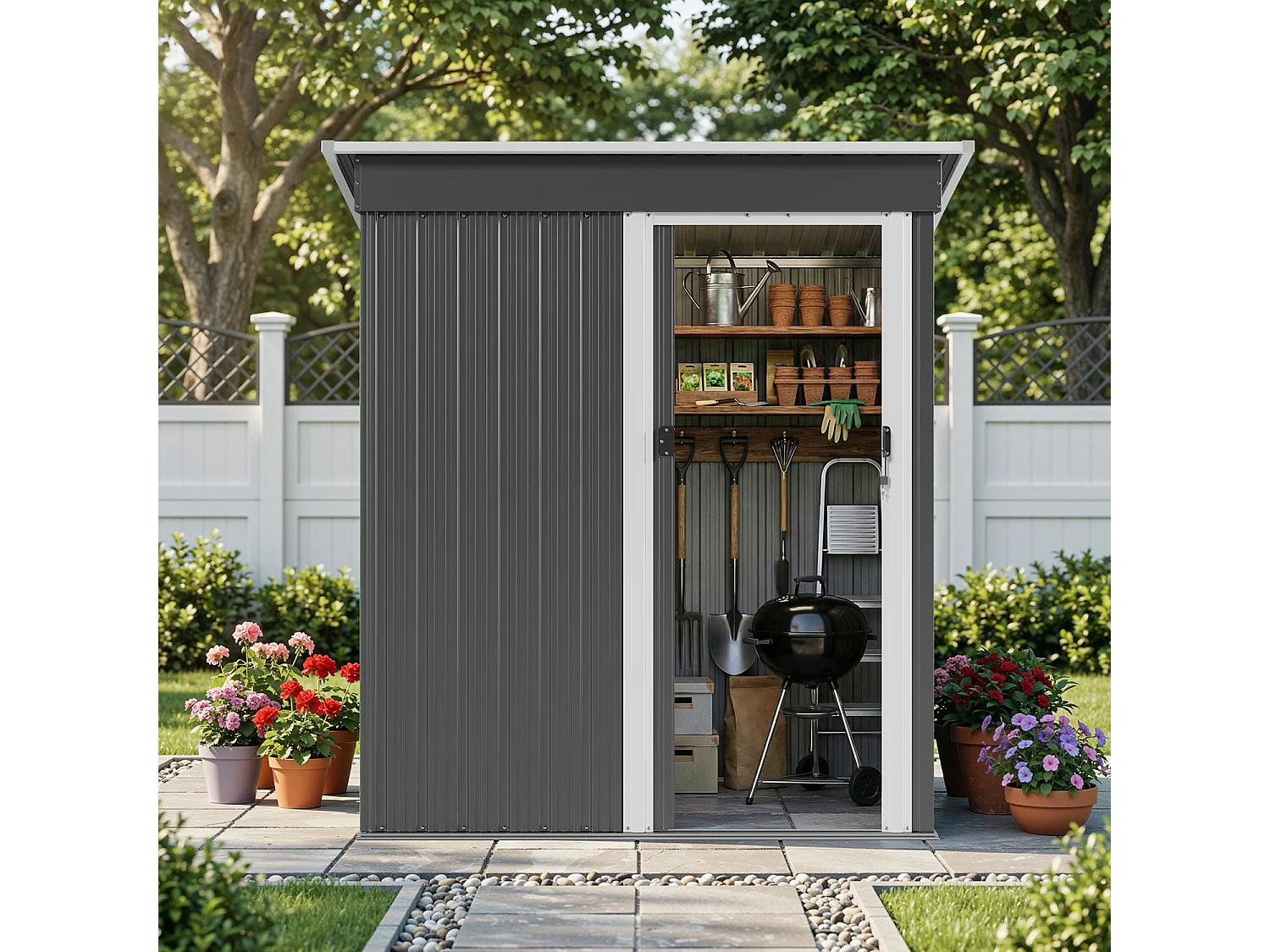 Abri de jardin métallique étanche,porte verrouillable,rangement extérieur pour outils abri extérieur anti-UV,163×89×183cm