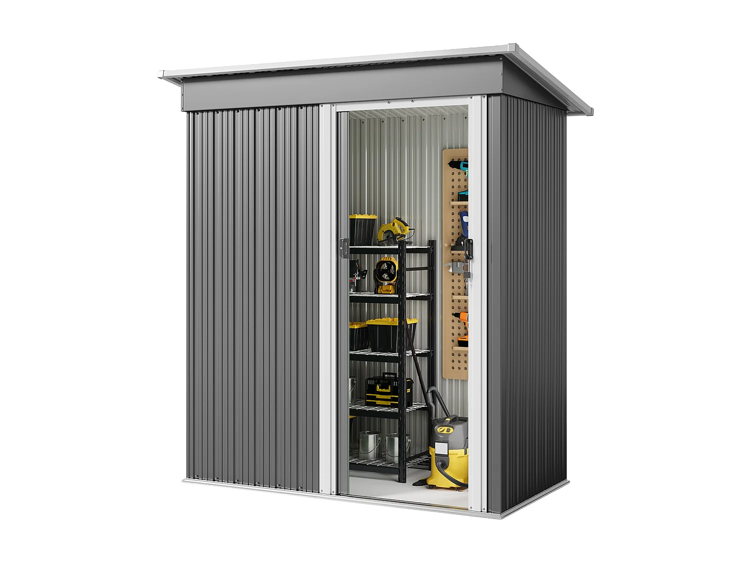 Abri de jardin métallique étanche,porte verrouillable,rangement extérieur pour outils abri extérieur anti-UV,163×89×183cm