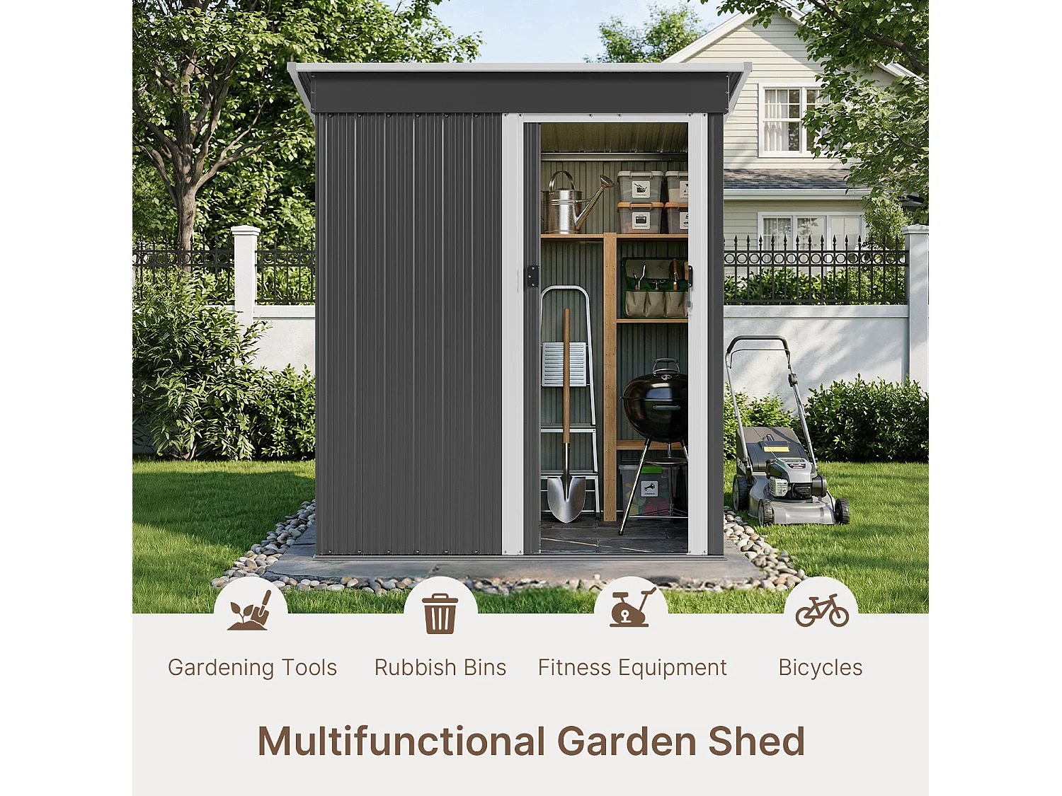 Abri de jardin métallique étanche,porte verrouillable,rangement extérieur pour outils abri extérieur anti-UV,163×89×183cm