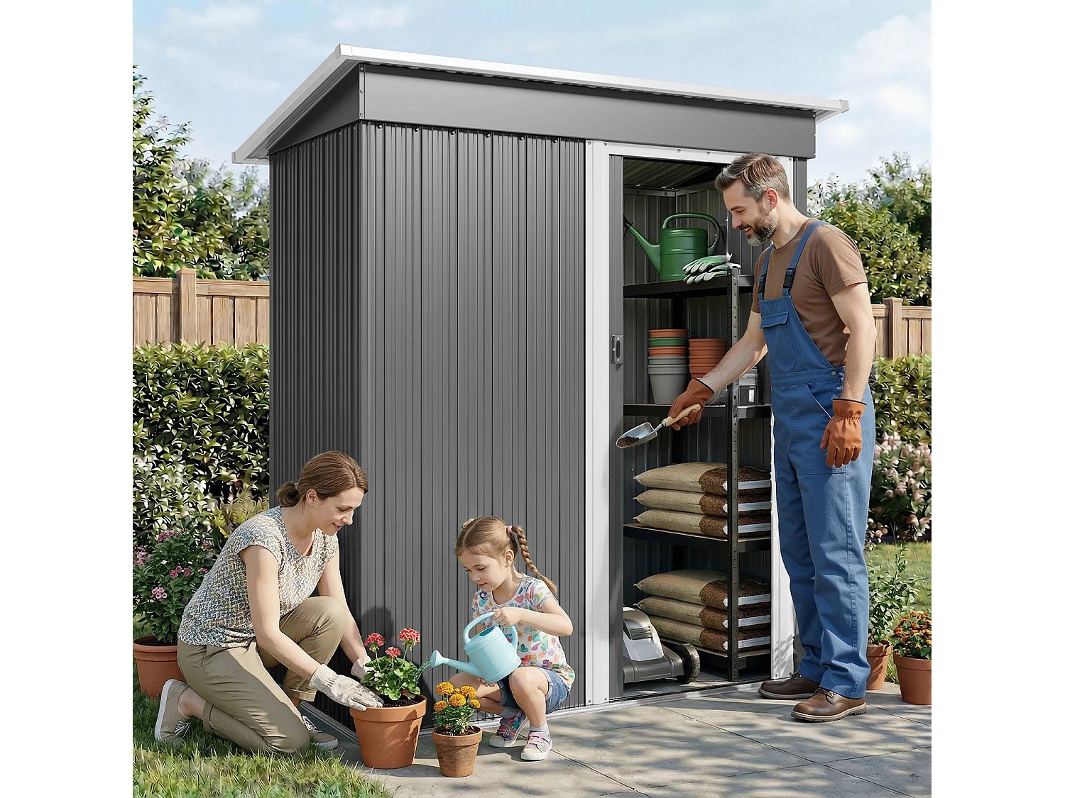 Abri de jardin métallique étanche,porte verrouillable,rangement extérieur pour outils abri extérieur anti-UV,163×89×183cm