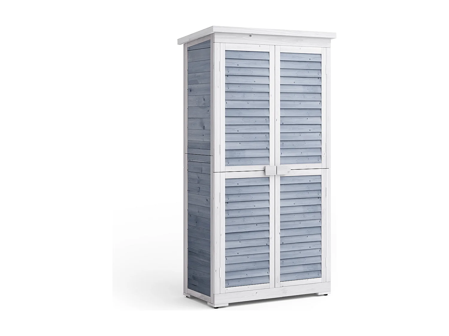 Armoire de rangement extérieure en bois gris,toit asphalte étanche,3 étagères réglables,serrure bois,160,5x87x46,5cm