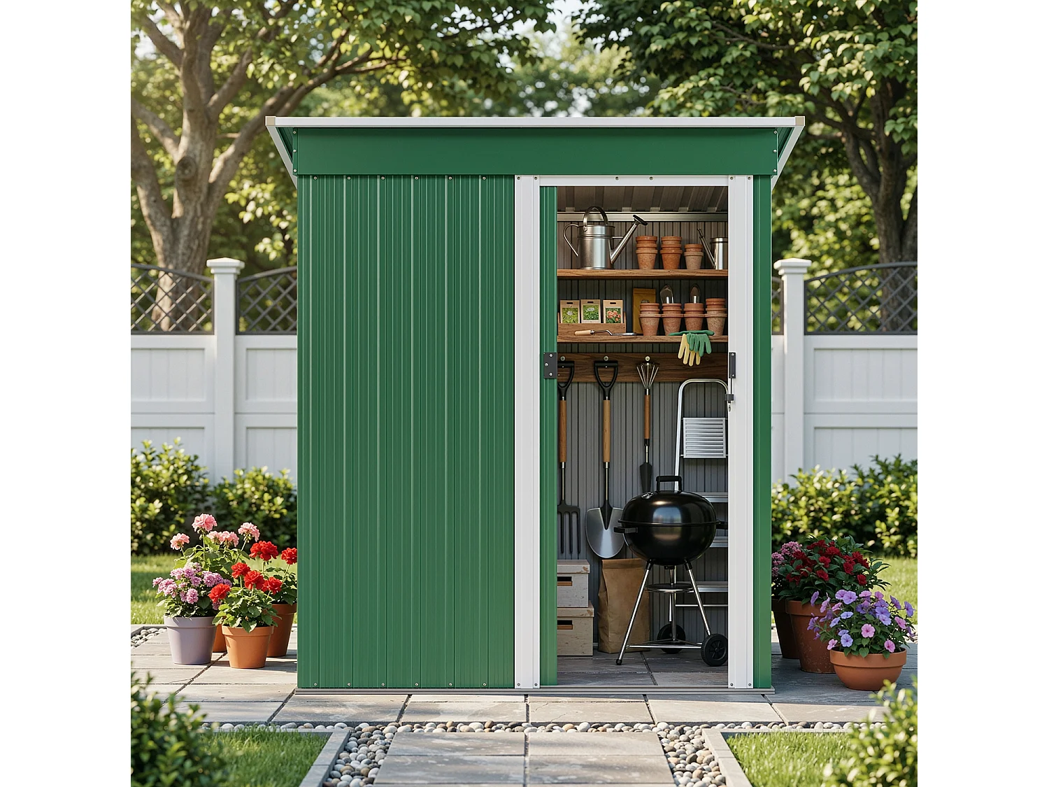 Abri de jardin métallique étanche,porte verrouillable,rangement extérieur pour outils abri extérieur anti-UV,163×89×183cm