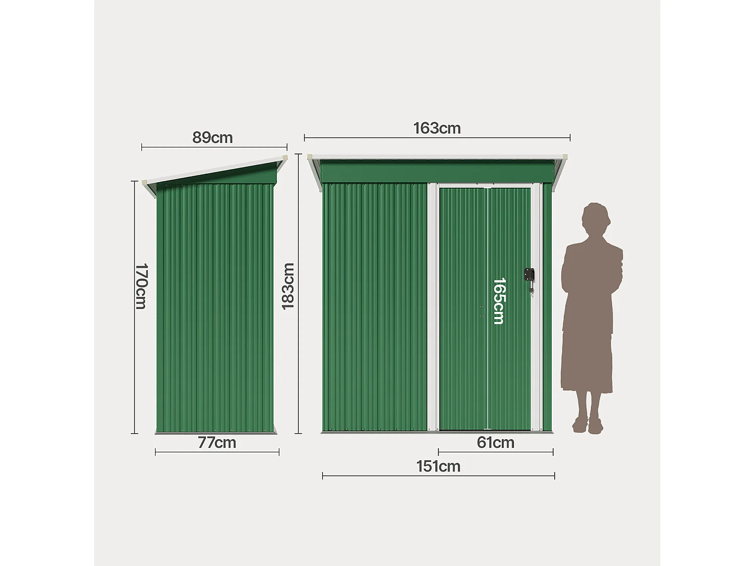 Abri de jardin métallique étanche,porte verrouillable,rangement extérieur pour outils abri extérieur anti-UV,163×89×183cm