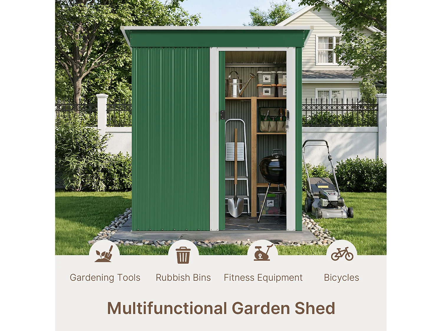 Abri de jardin métallique étanche,porte verrouillable,rangement extérieur pour outils abri extérieur anti-UV,163×89×183cm