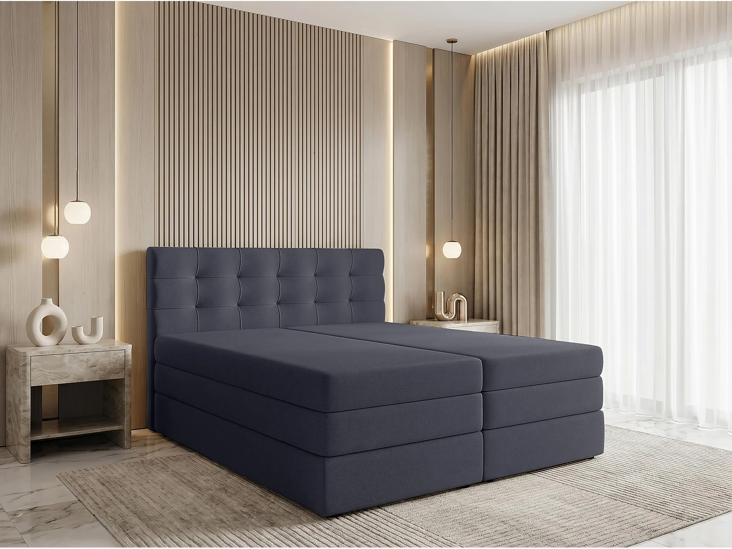 AX LIVING Finike Lit continental 140x200 cm, 2 matelas, gris