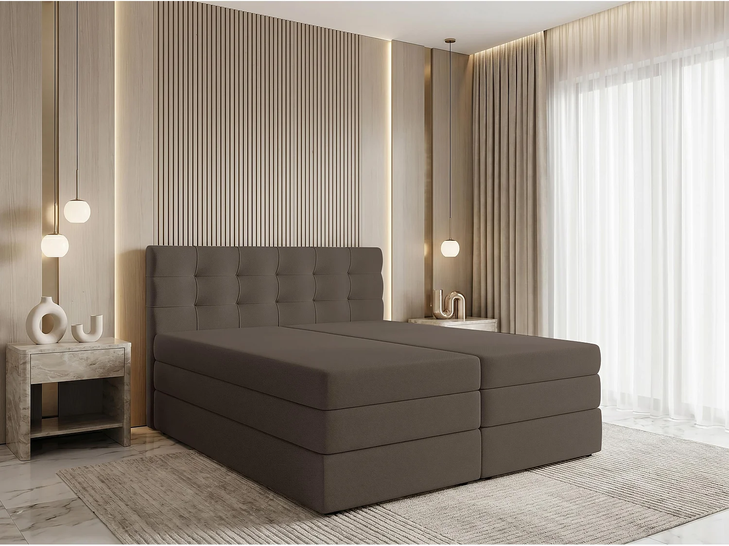 AX LIVING Finike Lit boxspring 160x200 cm, lit double, 2 matelas, marron