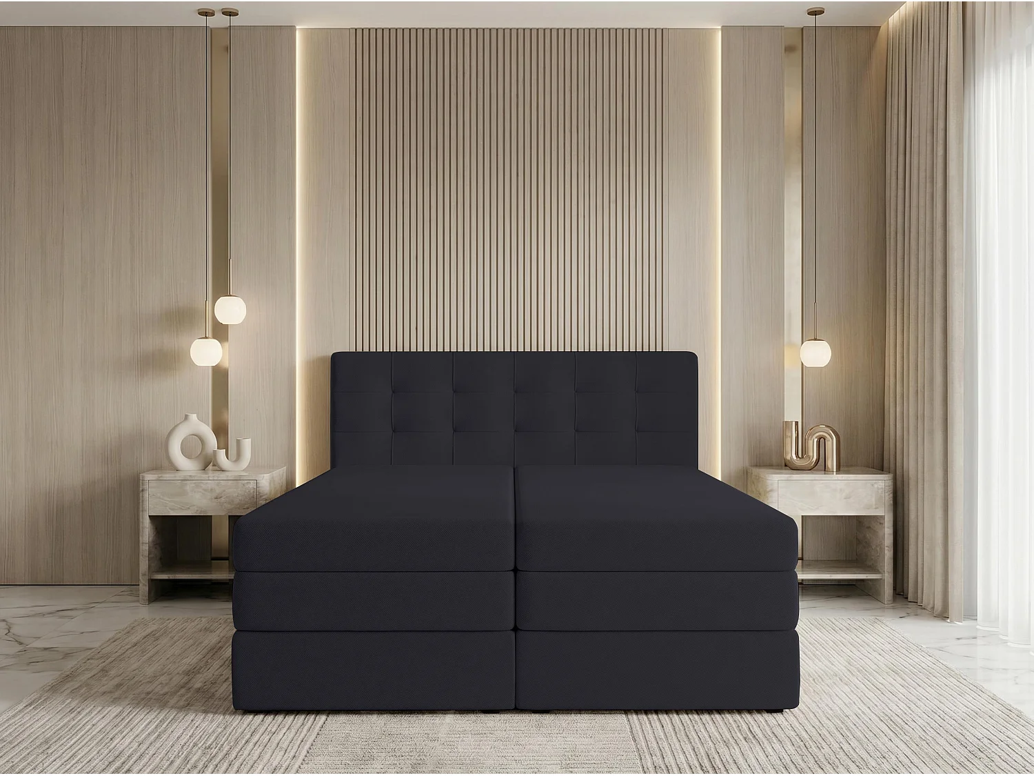 AX LIVING Finike Lit 180x200 cm avec surmatelas, boxspring, noir