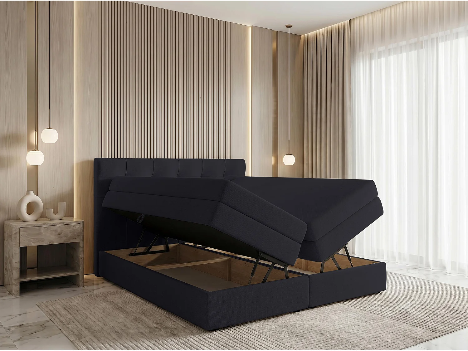 AX LIVING Finike Lit 160x200 cm avec surmatelas, boxspring, noir