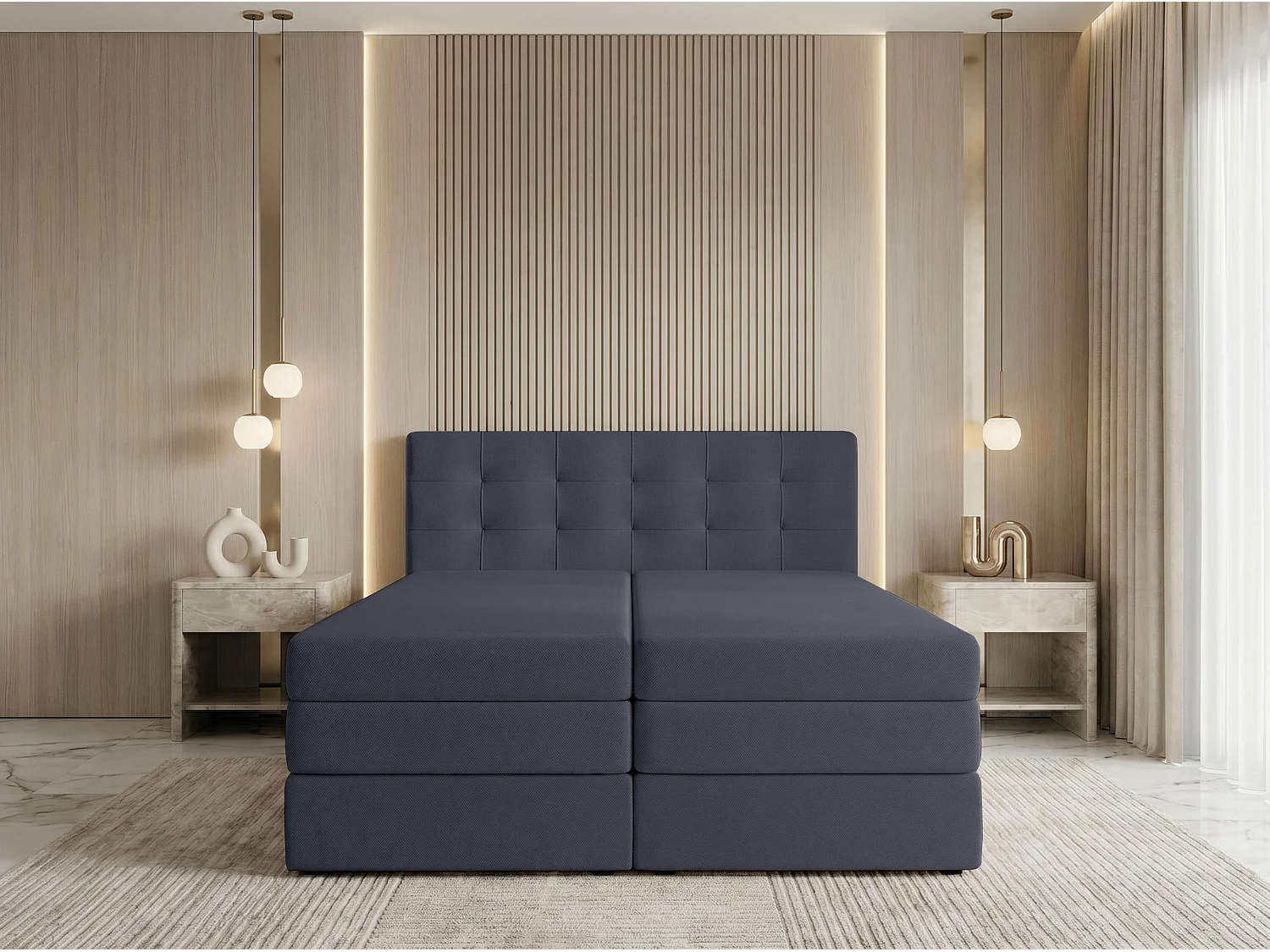 AX LIVING Finike Lit continental 160x200 cm avec surmatelas, gris