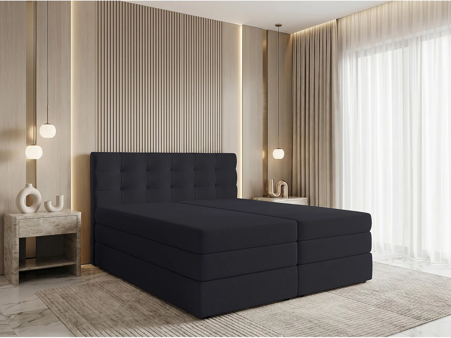 AX LIVING Finike Lit 140x200 cm, boxspring, tissu noir