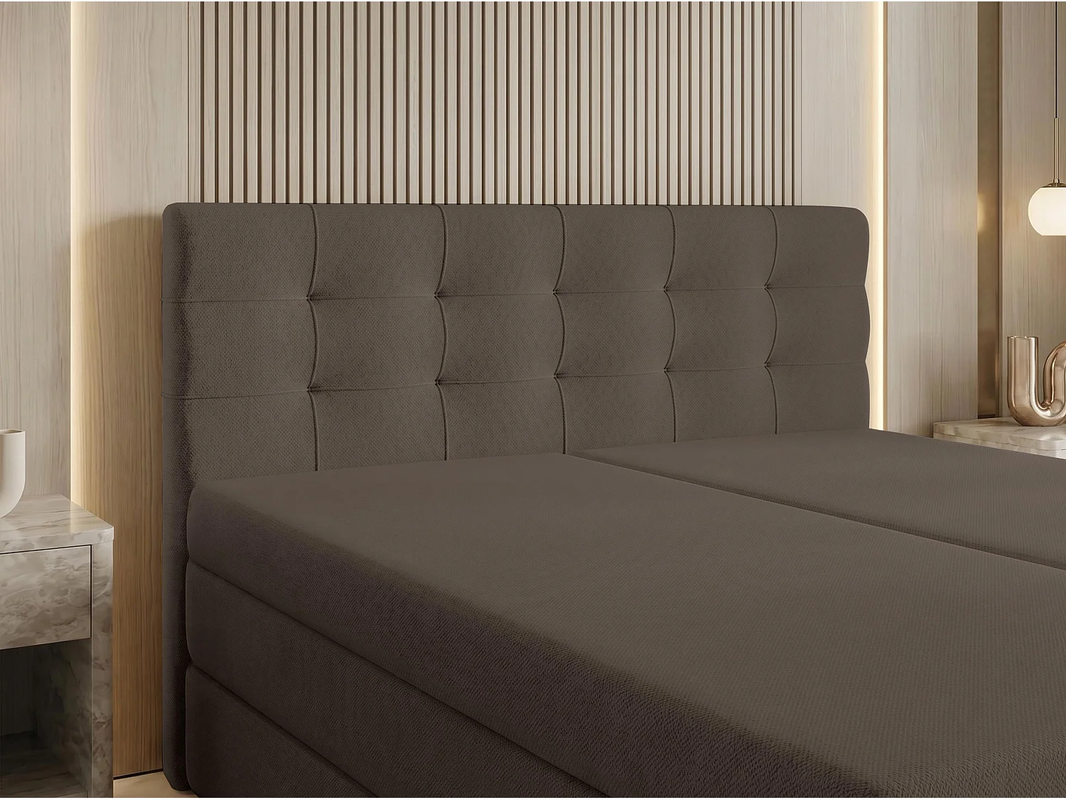 AX LIVING Finike Lit boxspring 180x200 cm avec surmatelas, lit double, marron