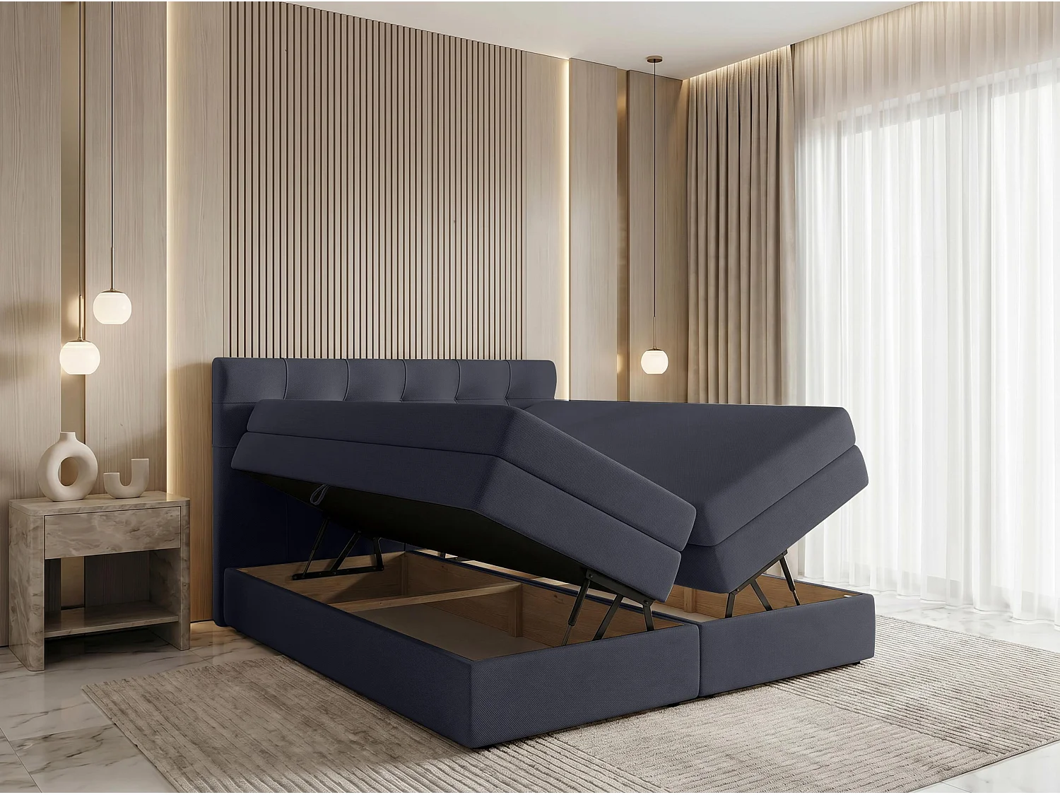 AX LIVING Finike Lit continental 180x200 cm avec surmatelas, gris