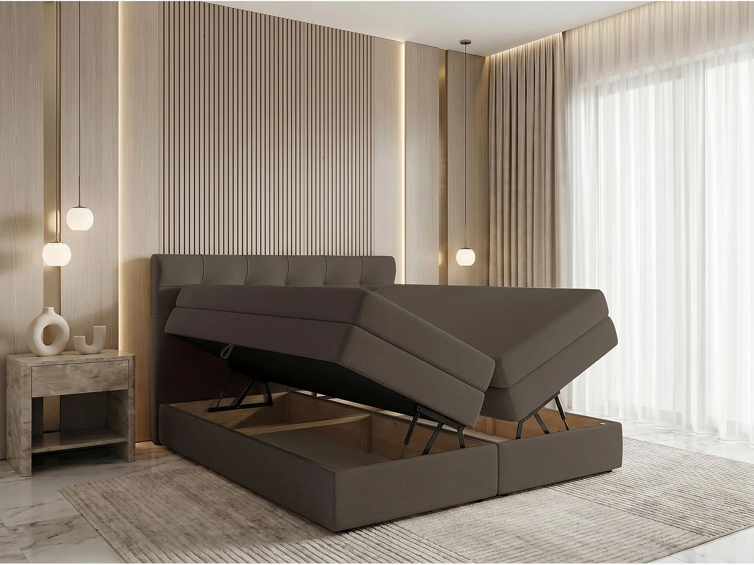 AX LIVING Finike Lit boxspring 140x200 cm avec surmatelas, lit double, marron