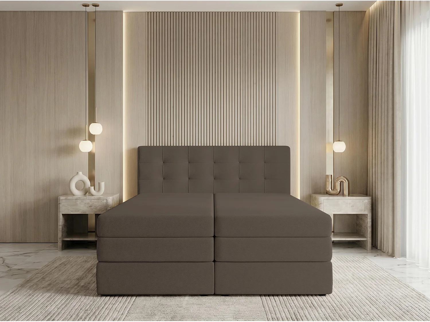 AX LIVING Finike Lit boxspring 140x200 cm avec surmatelas, lit double, marron