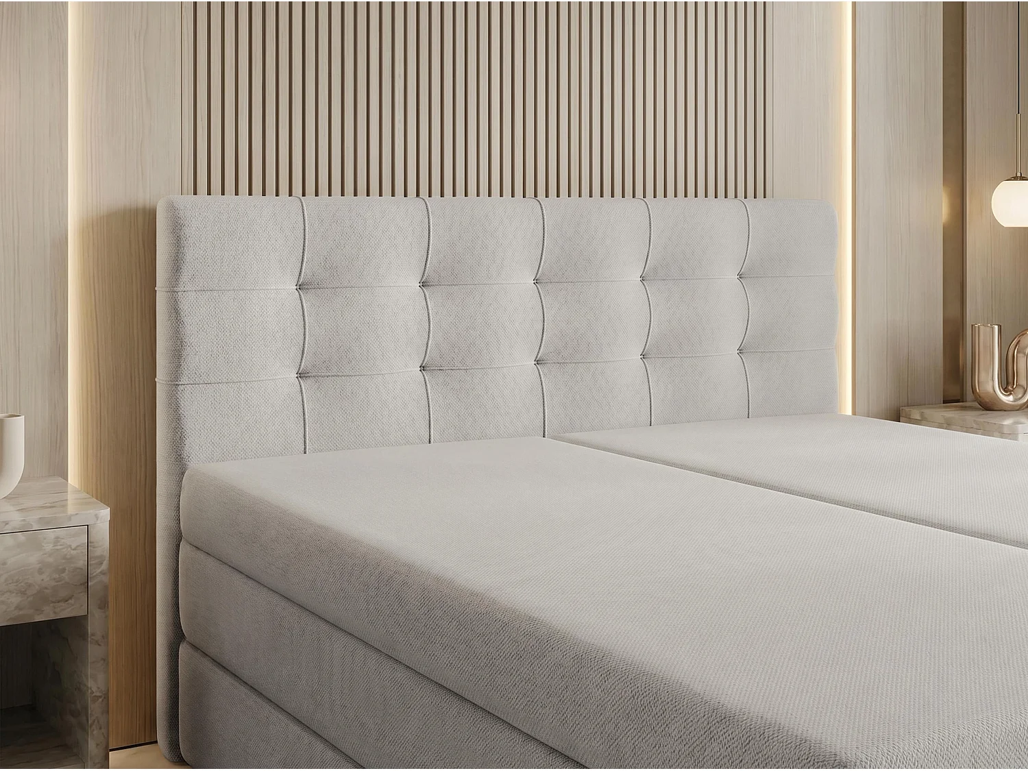 AX LIVING Finike Lit boxspring 180x200 cm avec surmatelas, 2 matelas, tissu beige