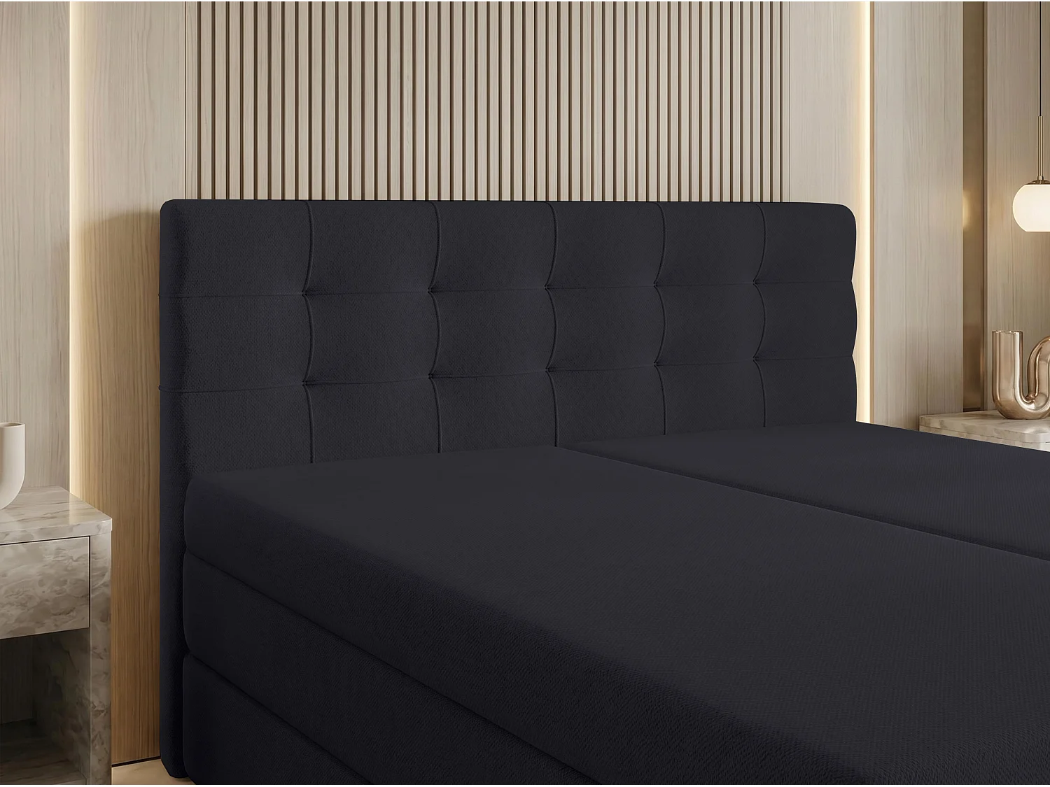 AX LIVING Finike Lit 180x200 cm, boxspring, tissu noir
