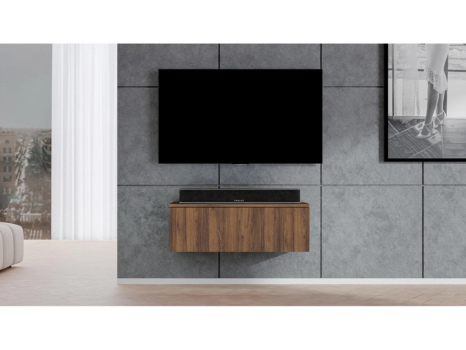 AX LIVING TV Board Loriano 100 cm – Hängendes Lowboard Nussbaum Warmia