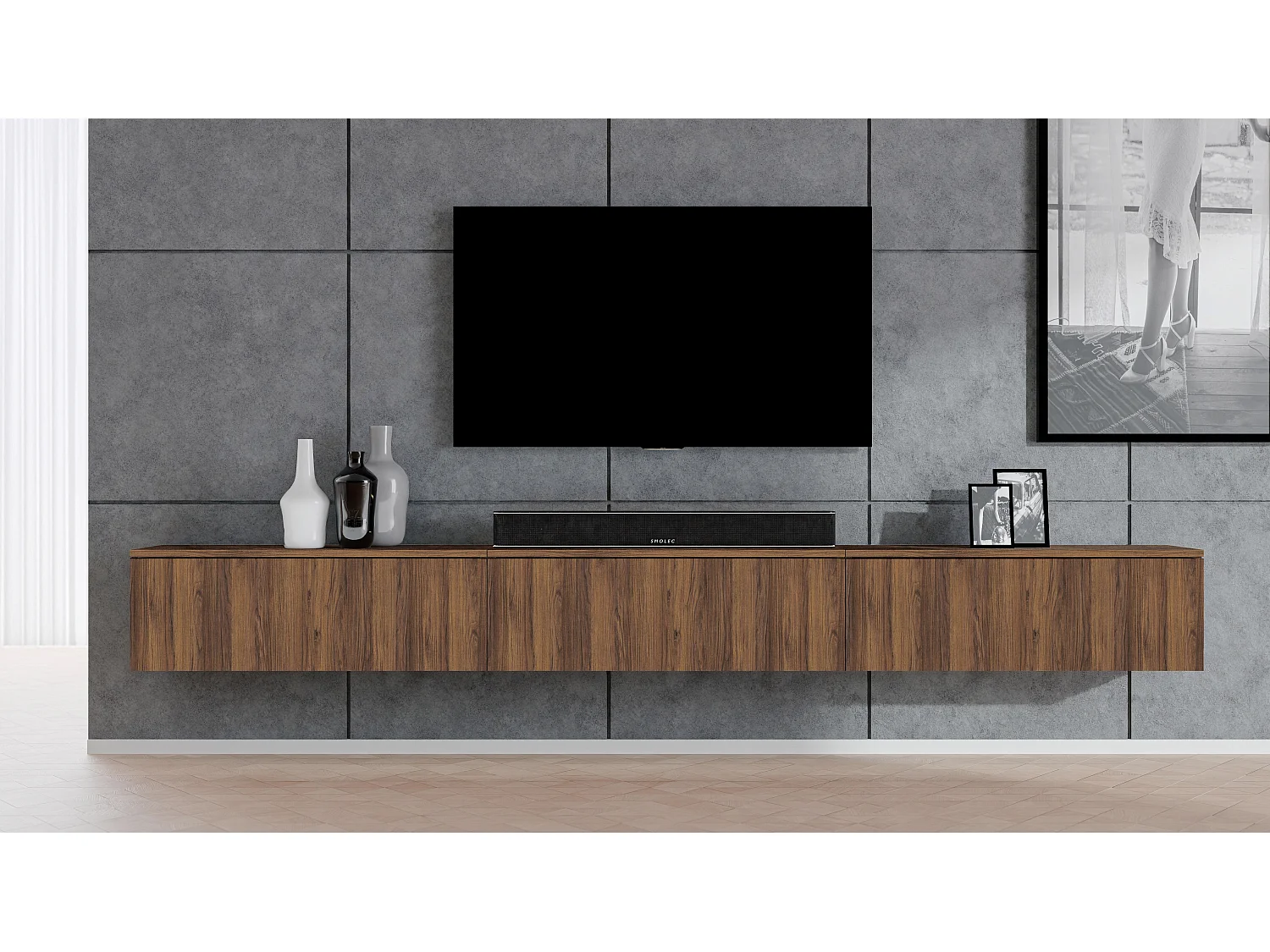 AX LIVING Lowboard TV modern Loriano 300 cm hängend Nussbaum Warmia