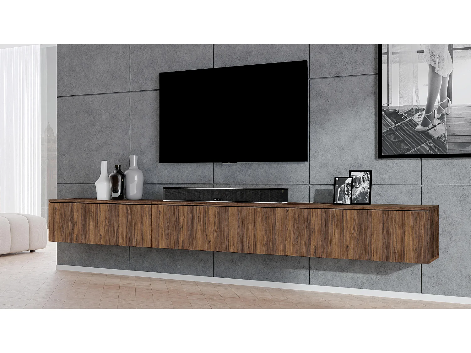 AX LIVING Lowboard TV modern Loriano 300 cm hängend Nussbaum Warmia