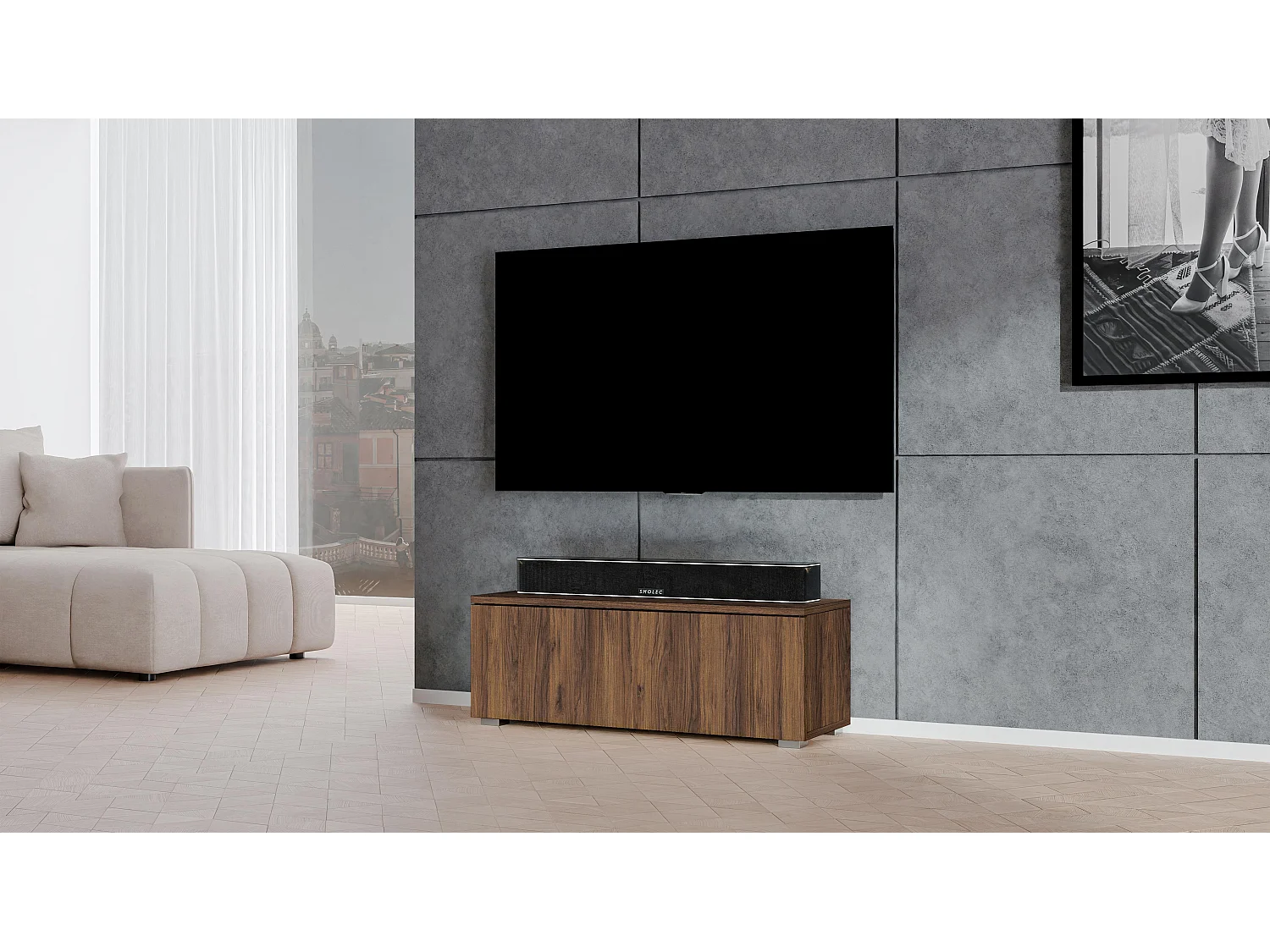 AX LIVING TV Board Loriano 100 cm – Lowboard Nussbaum Warmia
