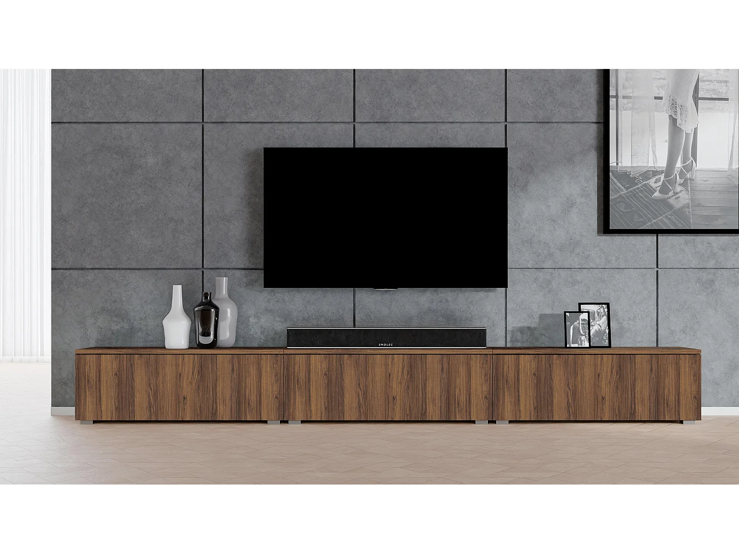 AX LIVING Lowboard TV modern Loriano 300 cm stehend Nussbaum Warmia