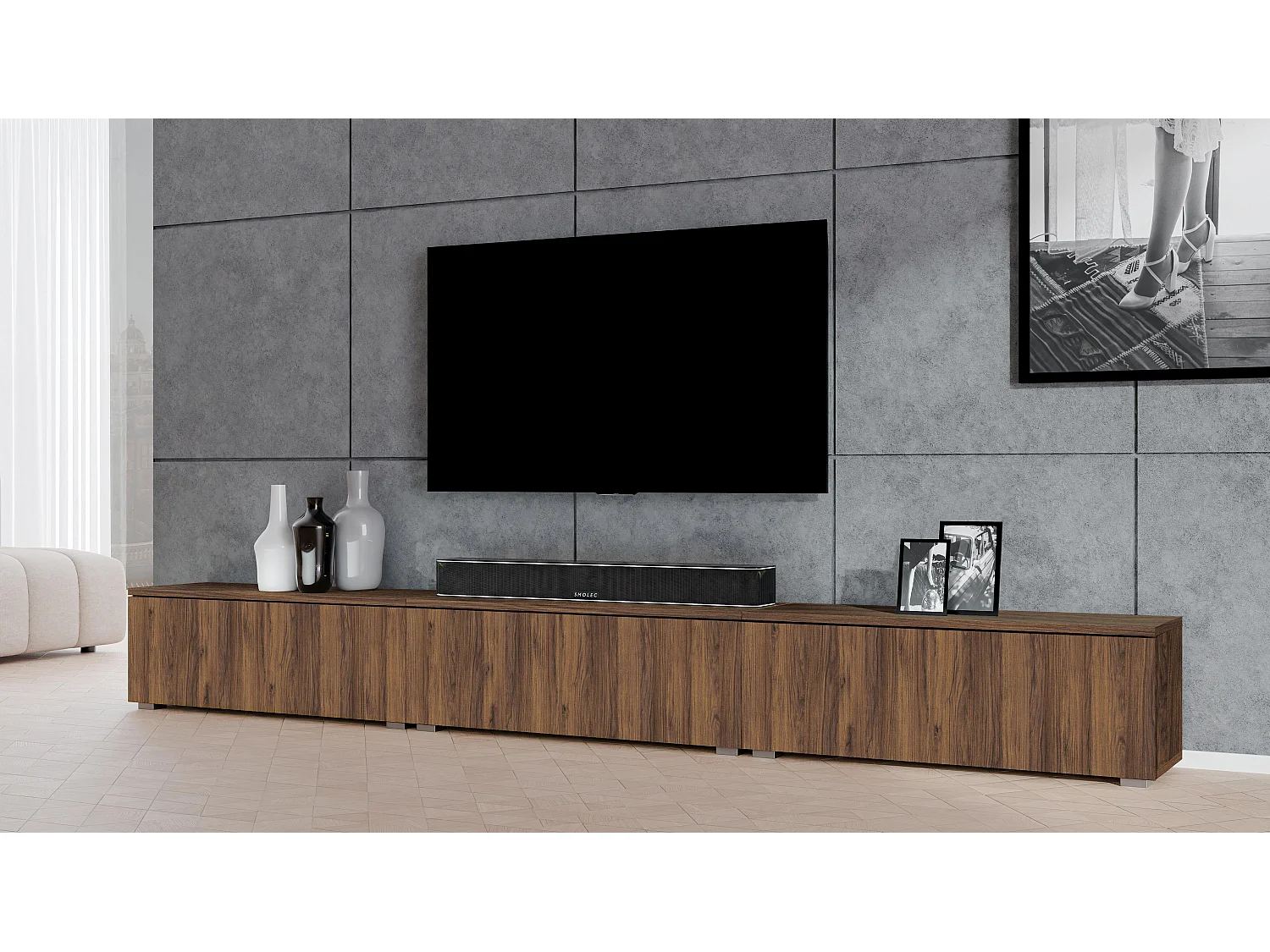 AX LIVING Lowboard TV modern Loriano 300 cm stehend Nussbaum Warmia
