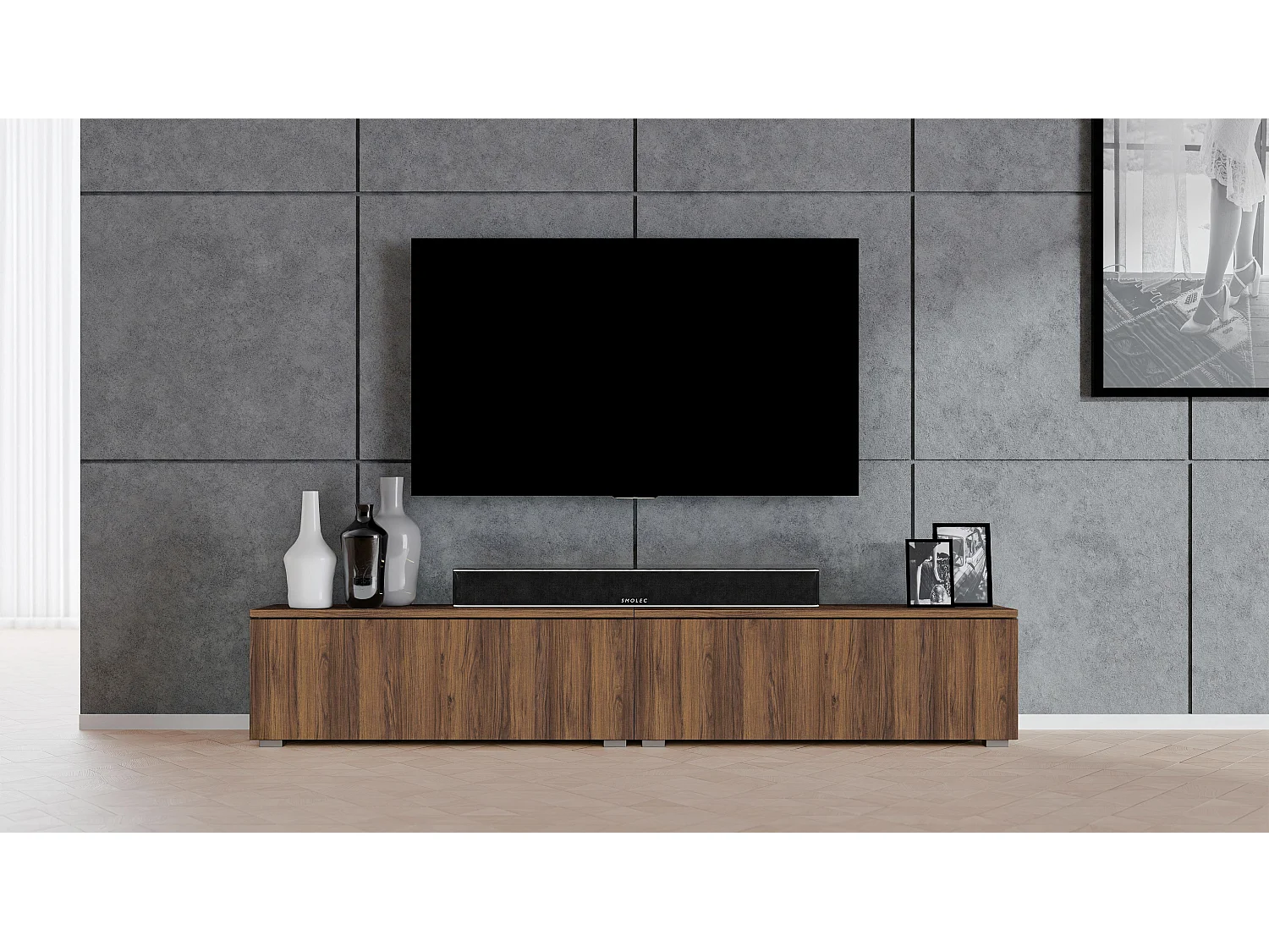 AX LIVING TV Board Loriano 200 cm – Lowboard stehend Nussbaum Warmia