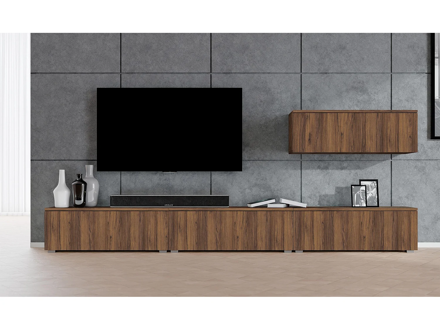 AX LIVING Ensemble TV moderne Loriano 300 cm sur pied noyer Warmia