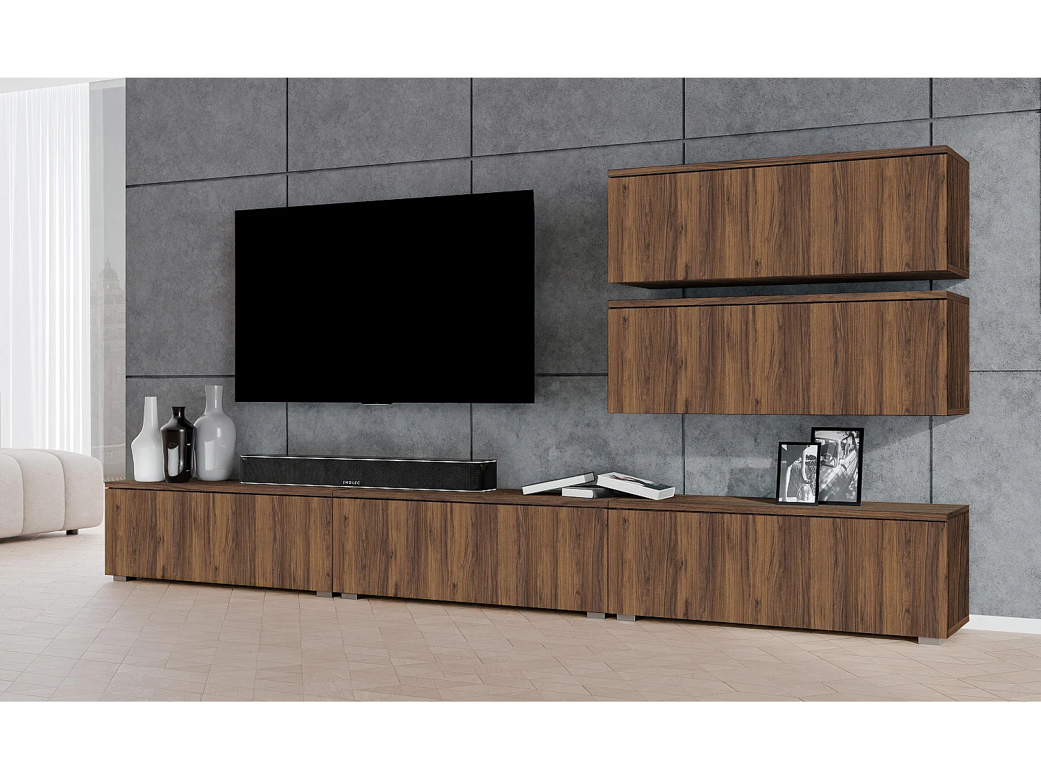AX LIVING Modern TV-lowboard Loriano wandmeubel 300 cm staand walnoot Warmia