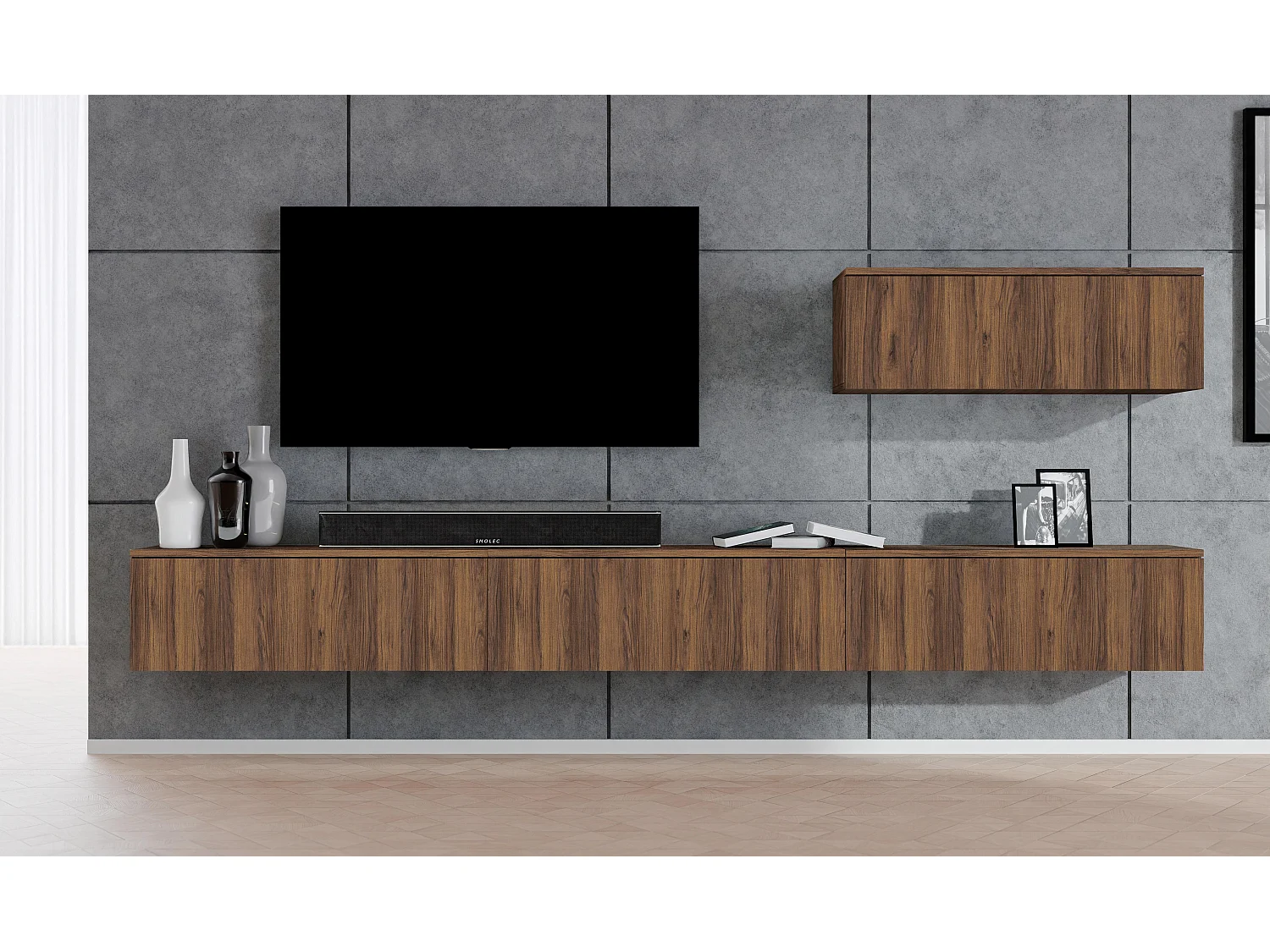AX LIVING Lowboard TV modern Loriano Wohnwand 300 cm Nussbaum Warmia