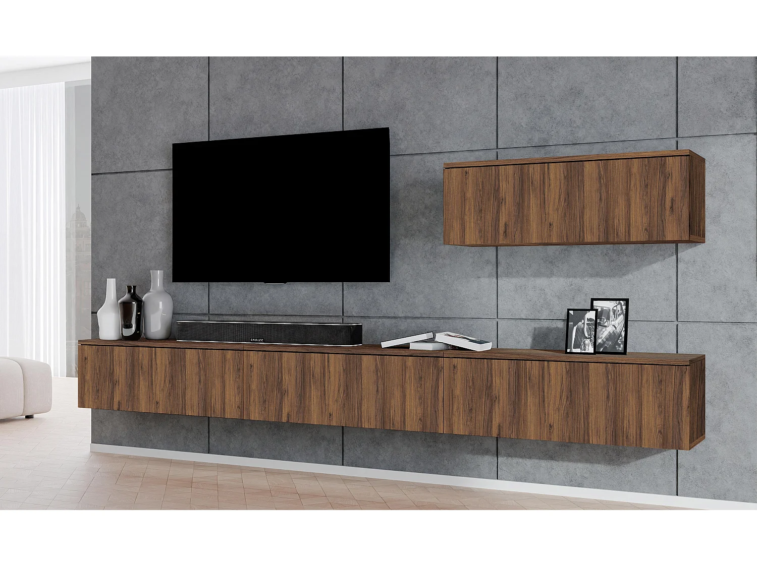 AX LIVING Lowboard TV modern Loriano Wohnwand 300 cm Nussbaum Warmia