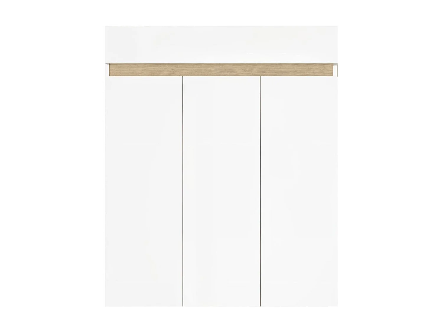 Meuble à chaussures 3 portes et 1 tiroir laqué blanc et décor bandeau aspect bois - EDEN