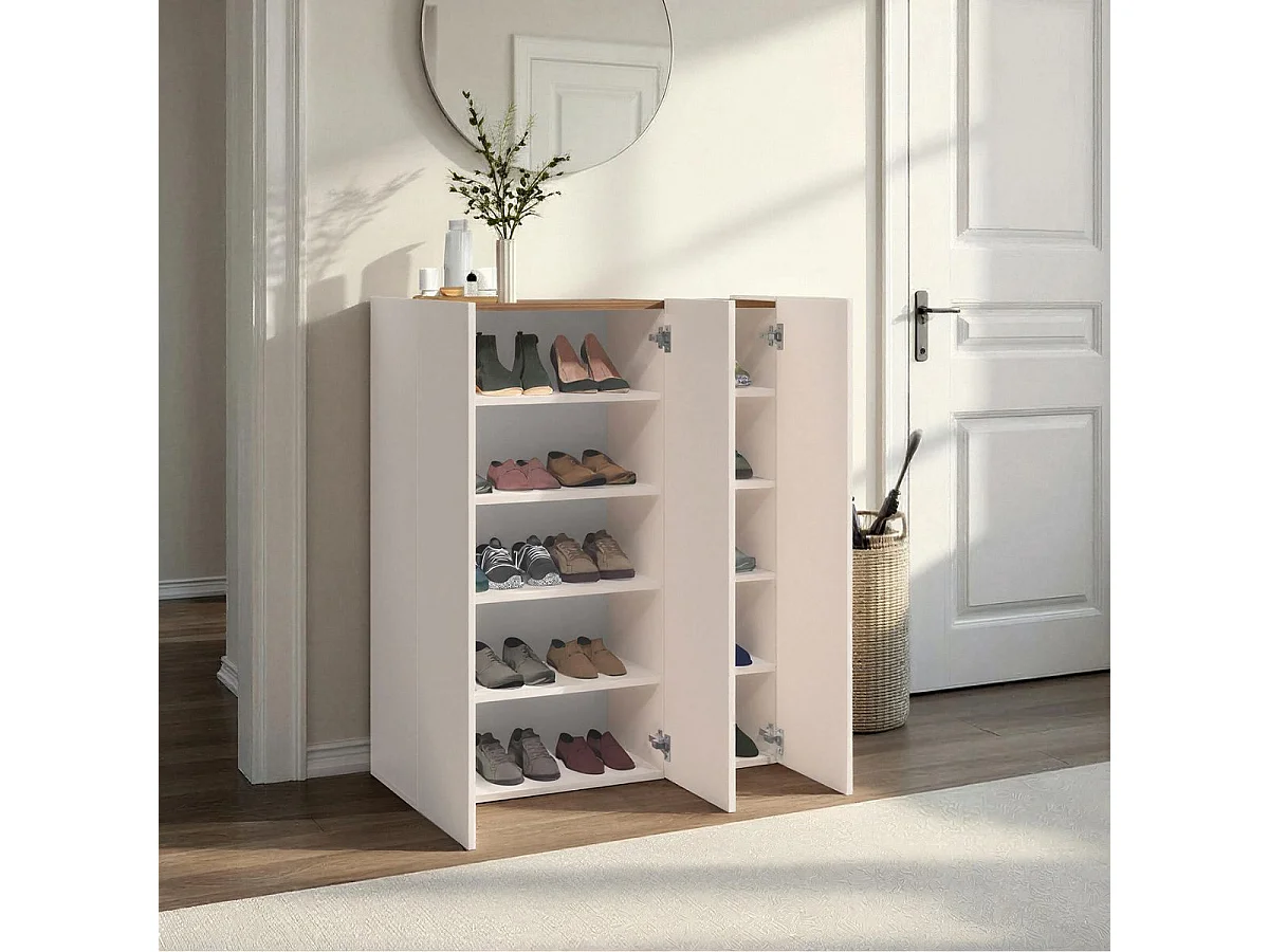 Meuble à chaussures 3 portes laqué beige - PAVEL