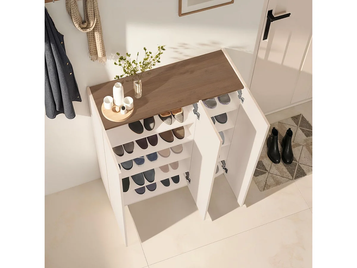 Meuble à chaussures 3 portes laqué beige - PAVEL