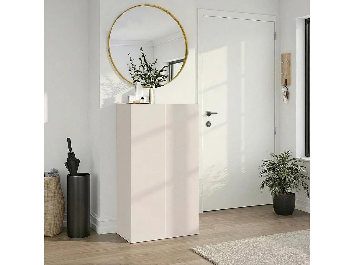Meuble à chaussures 2 portes laqué beige poudré - PAVEL