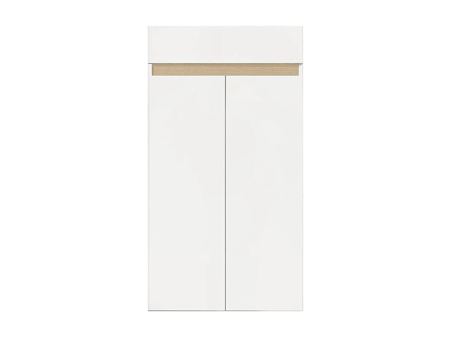 Meuble à chaussures 2 portes et 1 tiroir laqué blanc et décor bandeau aspect bois - EDEN