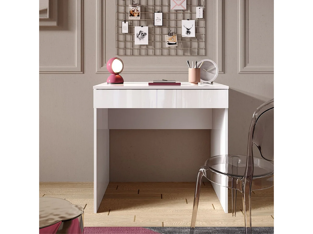 Bureau 78 cm avec un tiroir blanc laqué brillant - SYNERGIE