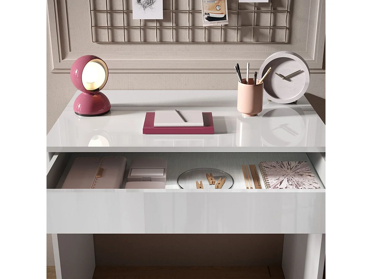 Bureau 78 cm avec un tiroir blanc laqué brillant - SYNERGIE