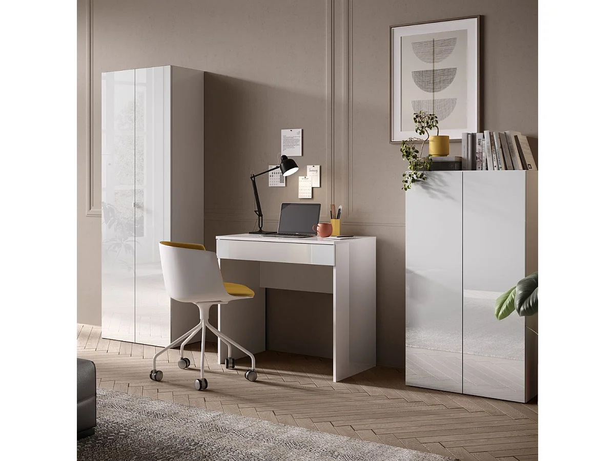Bureau 78 cm avec un tiroir blanc laqué brillant - SYNERGIE