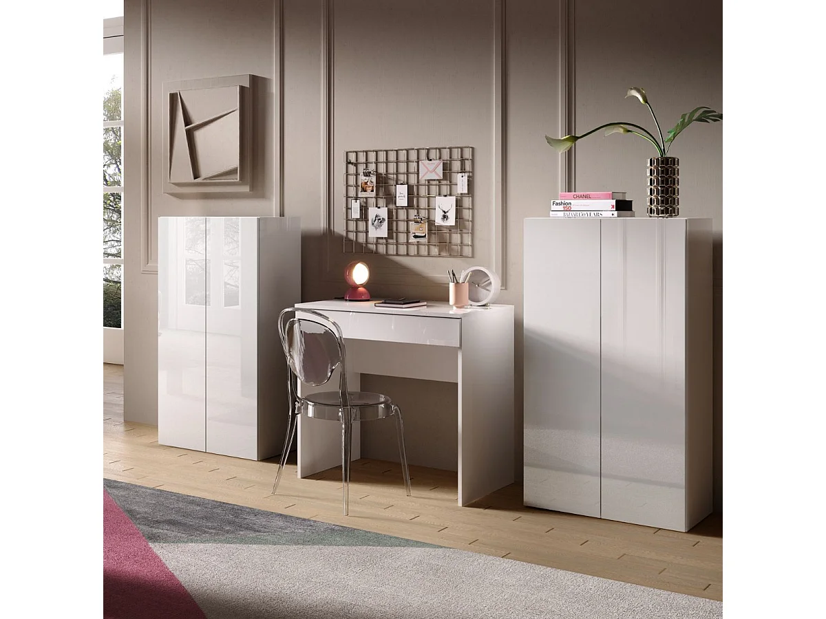 Bureau 78 cm avec un tiroir blanc laqué brillant - SYNERGIE
