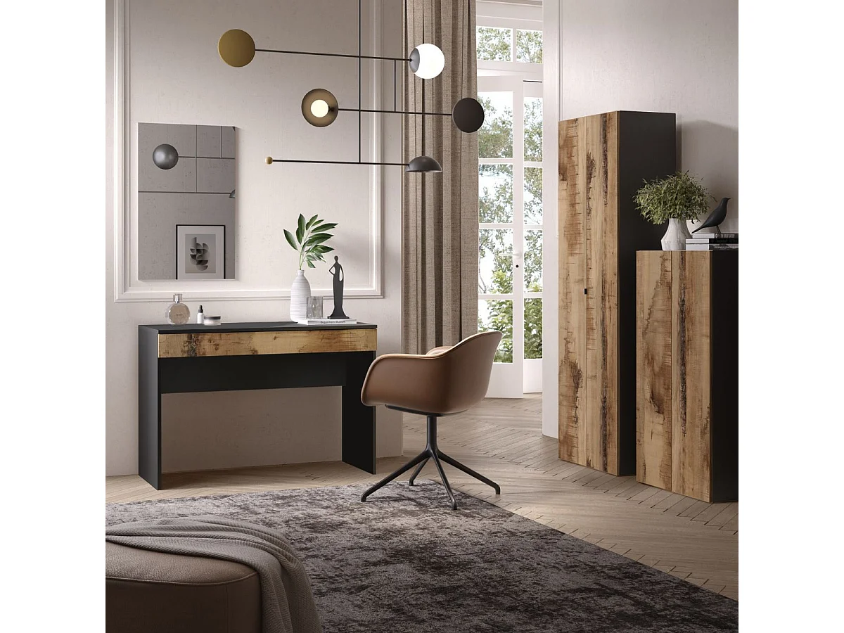Bureau 110 cm avec un tiroir noir graphite et aspect bois antique - SYNERGIE