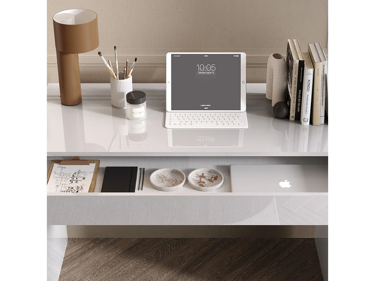Bureau 110 cm avec un tiroir blanc laqué brillant - SYNERGIE
